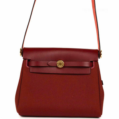 Hermes Herbag Zip 20 Mini Rouge H Toile Militaire Canvas Çanta