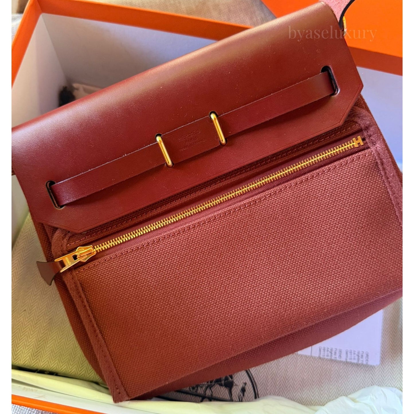 Hermes Herbag Zip 20 Mini Rouge H Toile Militaire Canvas Çanta