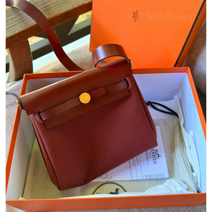 Hermes Herbag Zip 20 Mini Rouge H Toile Militaire Canvas Çanta
