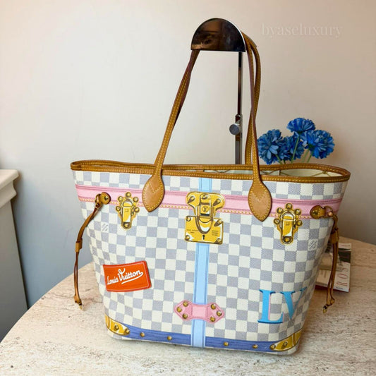 Louis Vuitton Neverfull MM Summer Trunks Damier Azur Limited Edition Çanta – Pre-Owned