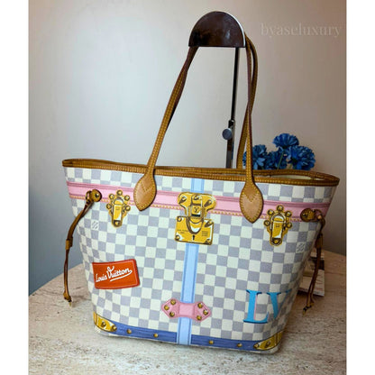 Louis Vuitton Neverfull MM Summer Trunks Damier Azur Limited Edition Çanta – Pre-Owned