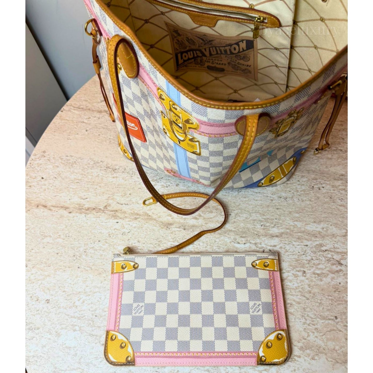 Louis Vuitton Neverfull MM Summer Trunks Damier Azur Limited Edition Çanta – Pre-Owned