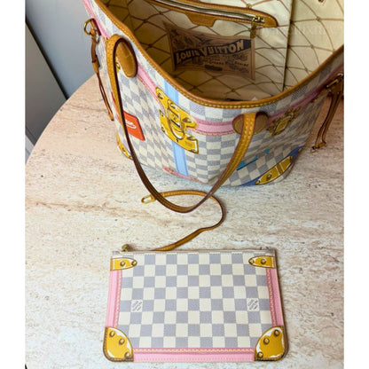 Louis Vuitton Neverfull MM Summer Trunks Damier Azur Limited Edition Çanta – Pre-Owned