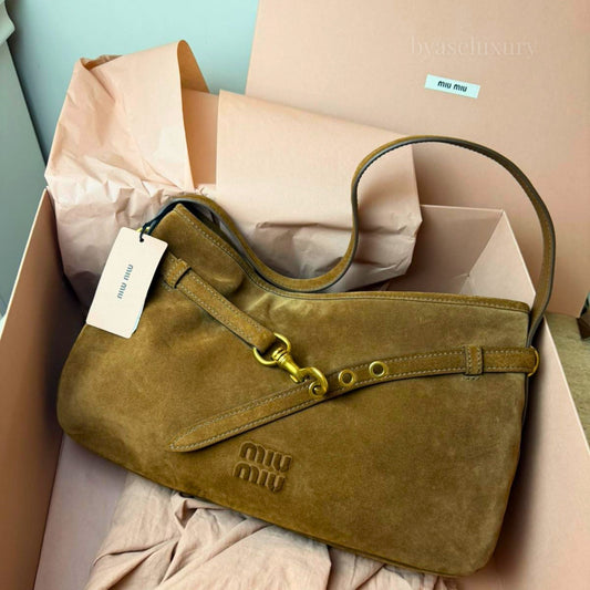 Miu Miu Aventure Süet Omuz Çantası Camel