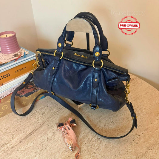 Miu Miu Vitello Lacivert Deri Çanta | Pre-Owned