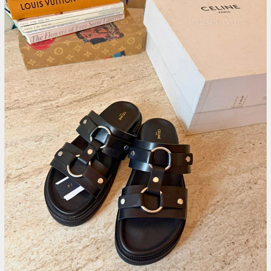 Celine Deri Siyah Terlik | Unisex – 41 Numara