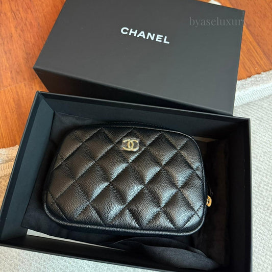 Chanel Caviar Black Makyaj Çantası | Kapitone Deri