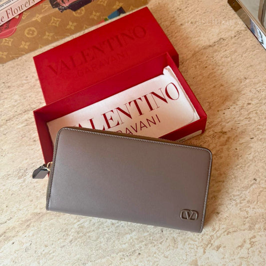 Valentino Garavani Unisex Gri Deri Cüzdan